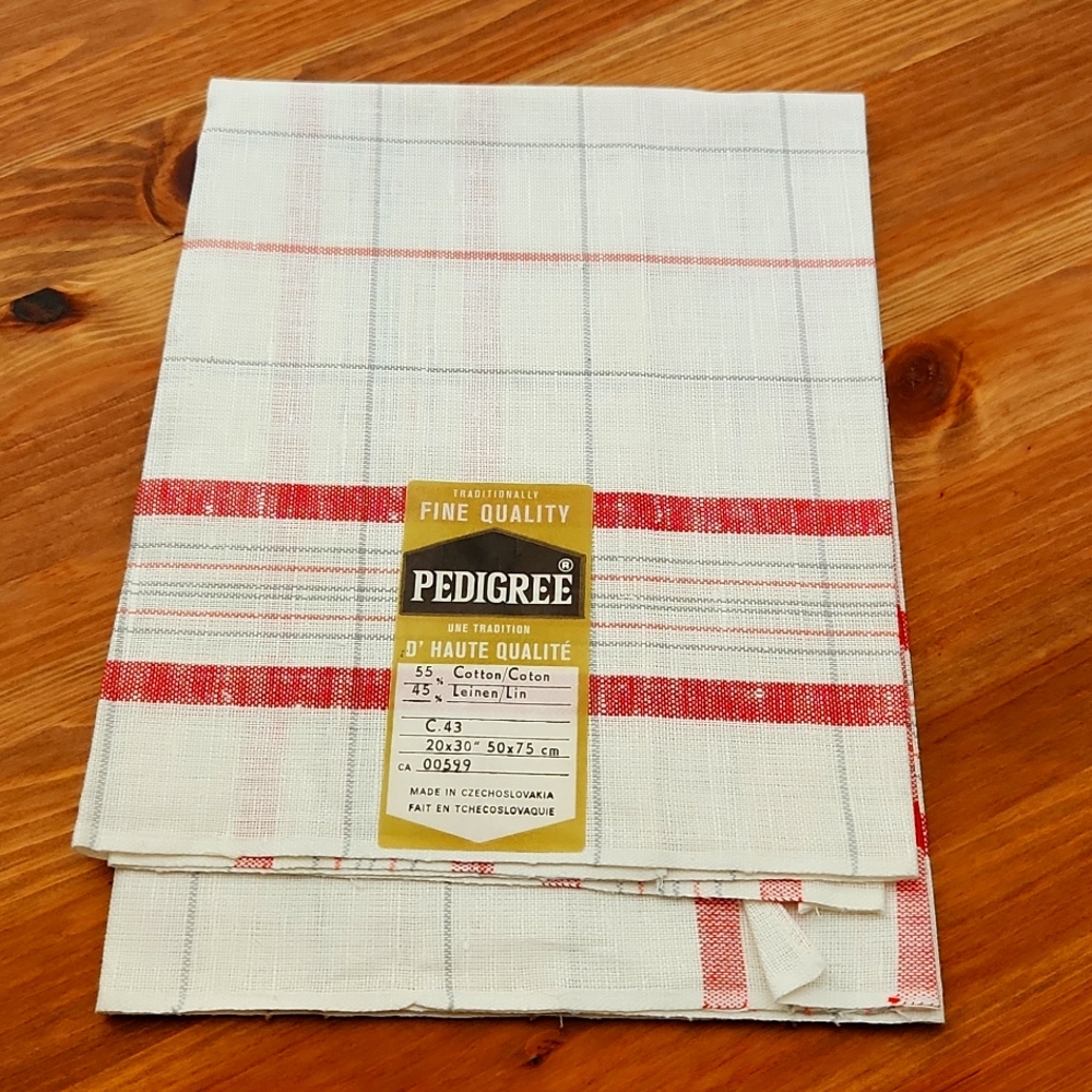 Cotton linen towel Pedigree made in Czechoslovakia 20x30" Ivory gray red